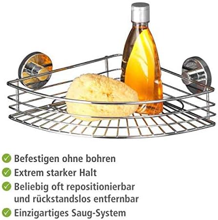 WENKO Vacuum-Loc Eckablage Bari, Eck-Wandregal, Befestigen ohne Bohren mit Vakuum, Verchromtes Metal