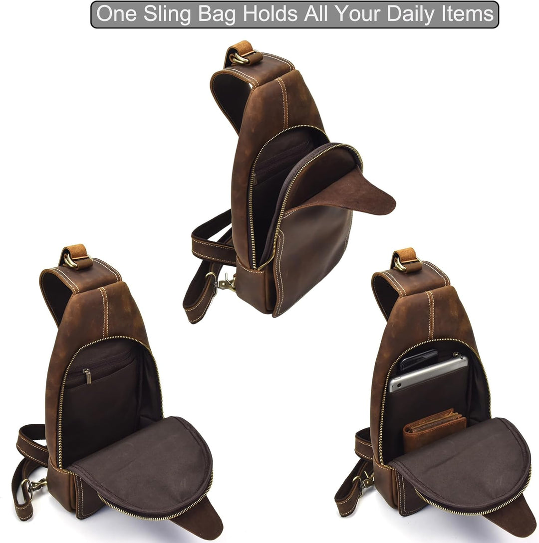 LUUFAN Herren Echtes Leder Sling Bag Brust Schulter Rucksack Crossbody Tasche für Casual Sport Wande