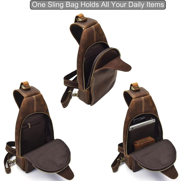 LUUFAN Herren Echtes Leder Sling Bag Brust Schulter Rucksack Crossbody Tasche für Casual Sport Wande