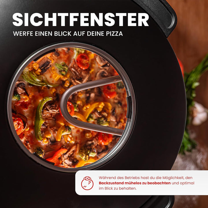 Pizzaofen Pizzamaker Elektrisch mit Pizza-Stein, Leistung 1200 WATT, bis zu 400°C, Steinofen Pizzama