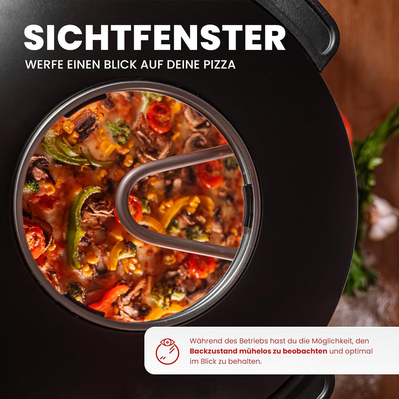Pizzaofen Pizzamaker Elektrisch mit Pizza-Stein, Leistung 1200 WATT, bis zu 400°C, Steinofen Pizzama