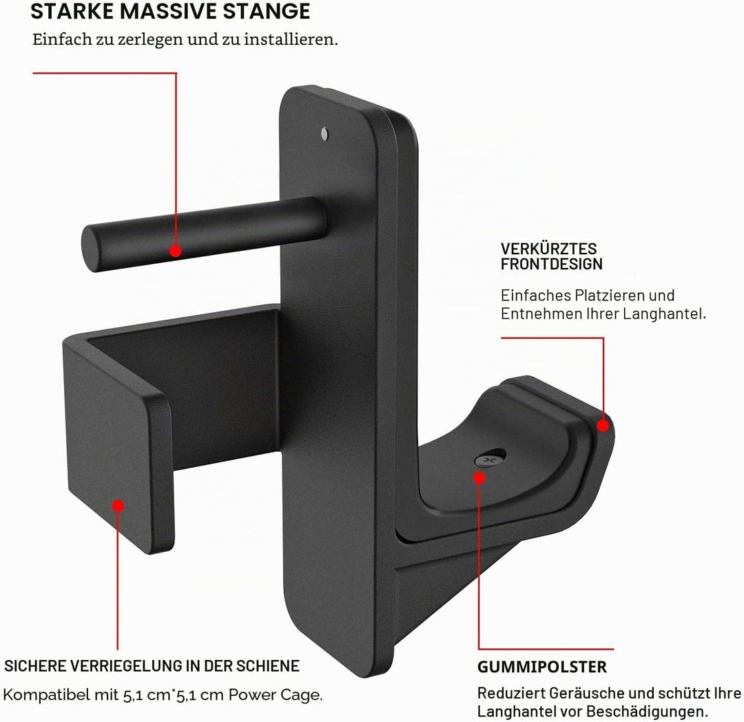 Kipika J-Haken für Power Rack – Unterseite verstärkte Stahlhaken mit Gummiauflage – 2 Stück 1/2 Hole