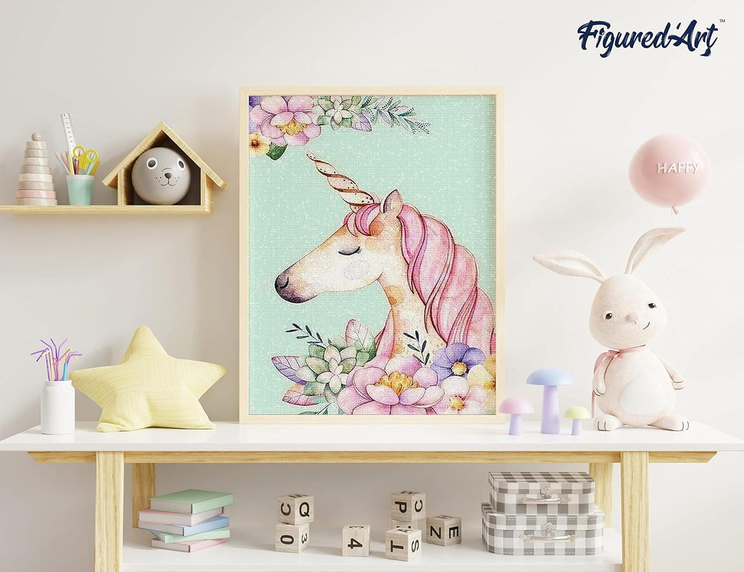 Figured'Art Diamond Painting Erwachsene 40x50cm Ganze Leinwand gerollt Einhorn 5D Bilder Eckige Stei