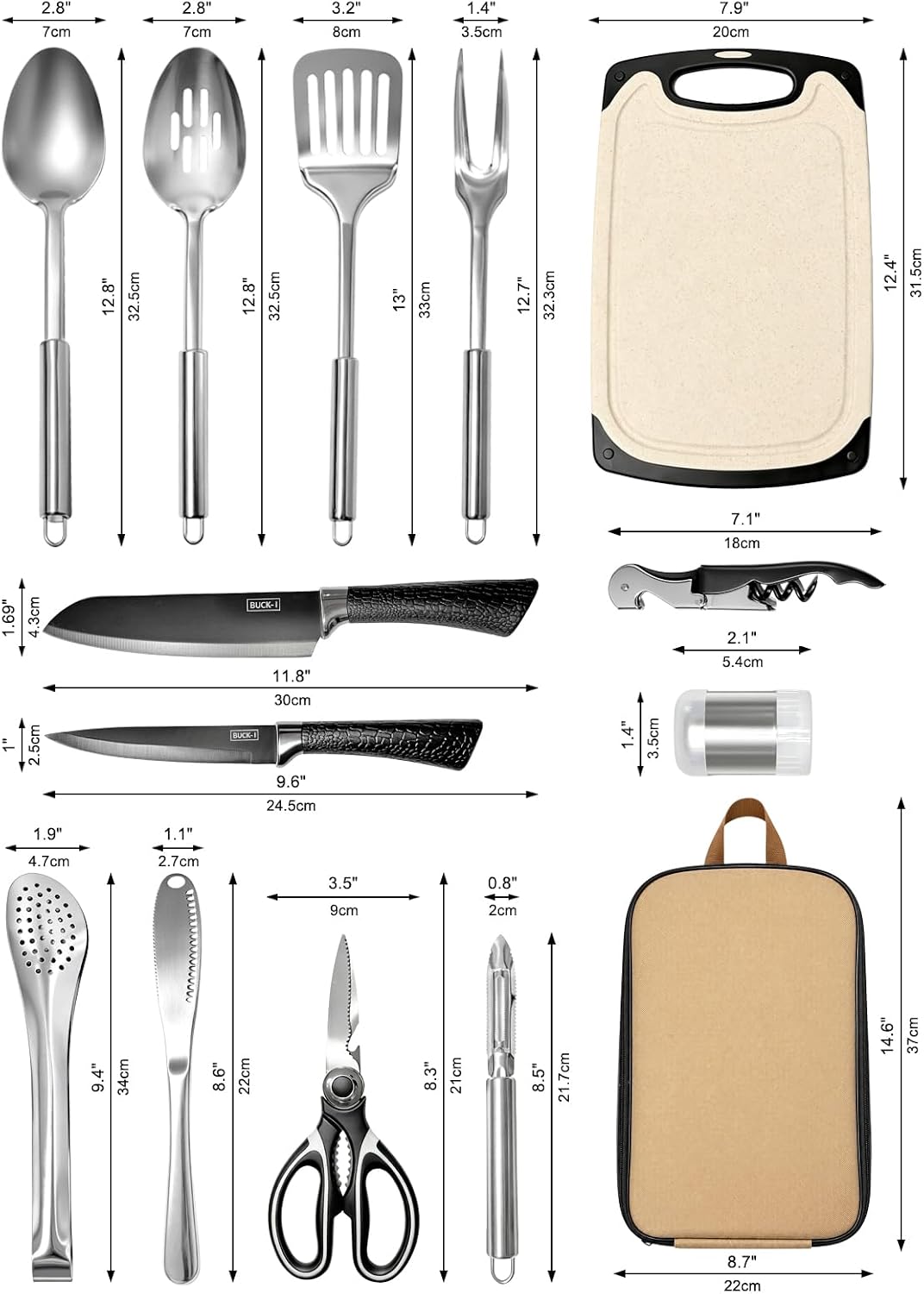 Camping-Kochgeschirr, 15pcs Camping Zubehör Kochen Camp Essentials Edelstahl Outdoor Kochgeschirr mi