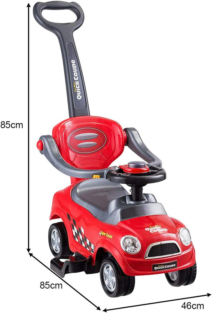 DREAMADE Rutschauto mit Schiebestange, Rutschfahrzeug mit abnehmbarem Sicherheitsbügel & Fussstützen