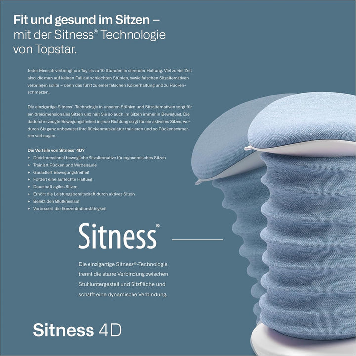TOPSTAR Sitness 4D mit Rollen - AGR-Zertifiziert Dynamischer Sitzhocker schwarz - coralrot, ergonomi