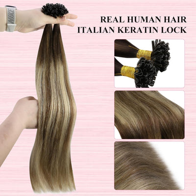 YoungSee Bonding Extensions Echthaar Balayage Keratin Bondings Echthaar 45cm Extensions Echthaar Bon