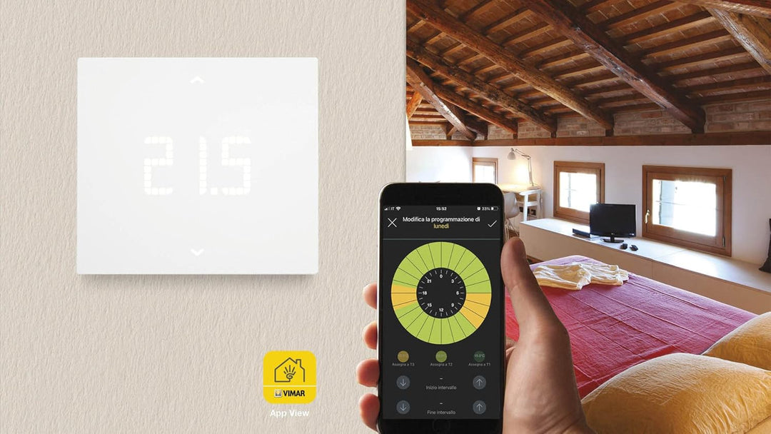 Vimar 02913 Smart LTE-Thermostat, kompatibel mit den Sprachassistenten Alexa und Google, lokale Steu