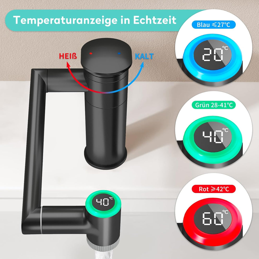 KAIYING 1080° Drehbare Waschtischarmatur, Höhenverstellbare Waschtischarmaturen, Wasserhahn Badezimm