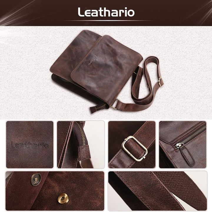 Leathario Herren Leder umhängetasche messger Bag Ledertasche für Business Retro Braun, Braun
