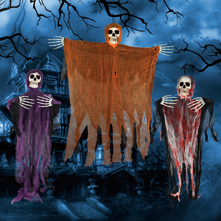 Timiyou Halloween Deko Outdoor, 3 Stück Halloween Skelett, 80cm Hängender Sensenman, Geister Dekorat