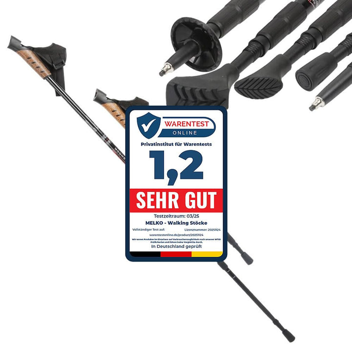 Melko Walking Stöcke aus Duraluminium, 2er Set, frei verstellbar durch Teleskop-System 65 – 135 cm G