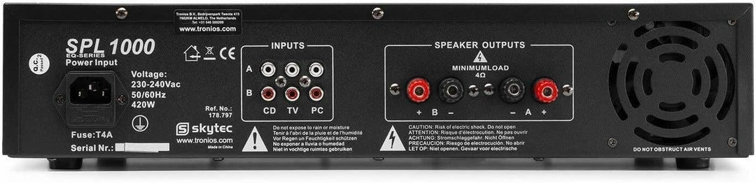 Skytec SPL 1000 2.0Kanäle Haus Verkabelt Schwarz - Audioverstärker (2.0 Kanäle, 0,5%, 95 dB, 500 W,