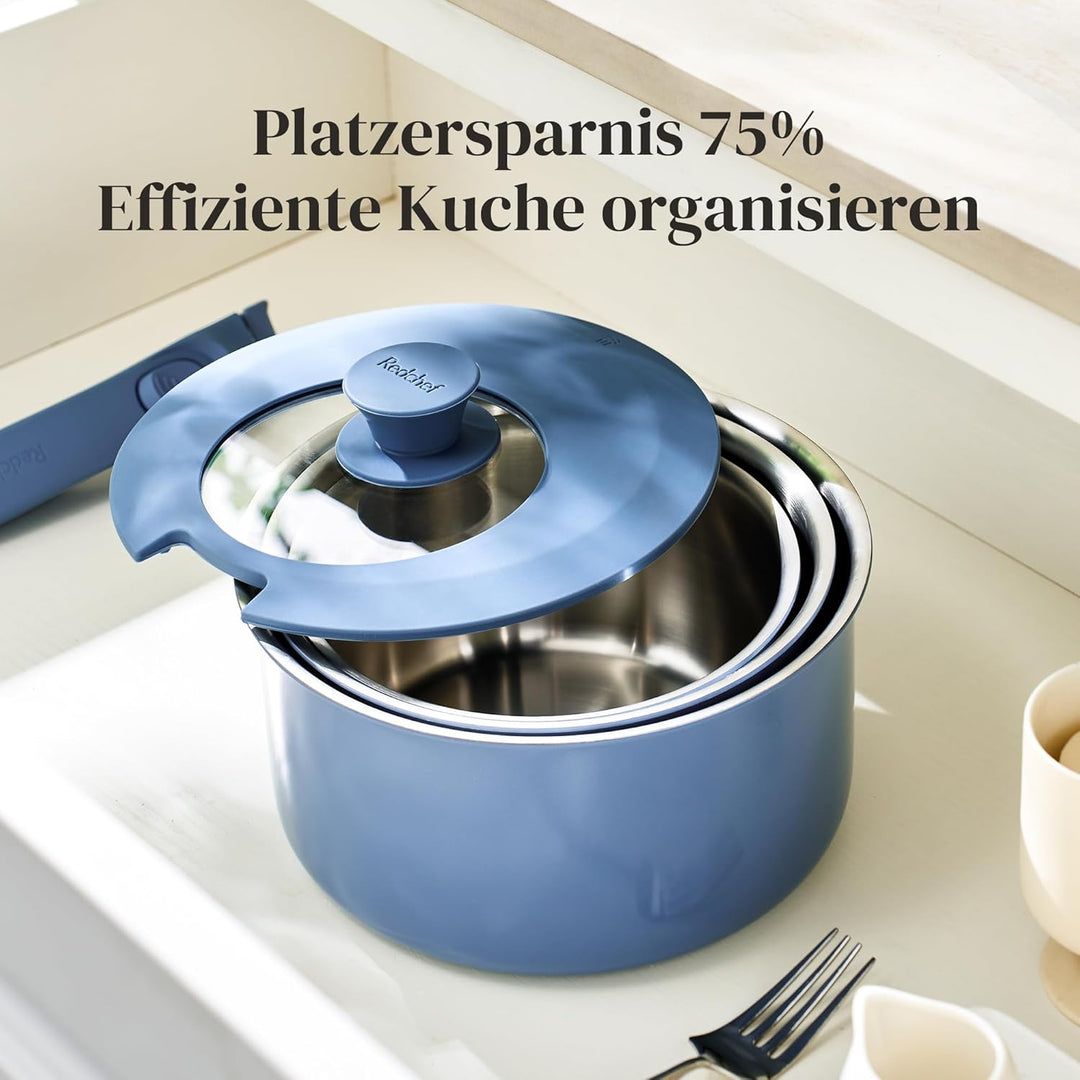 Redchef Topfset mit Abnehmbaren Griffen 5-teilig, Edelstahl Töpfe Set unbeschichtet 16/18/20cm und 3