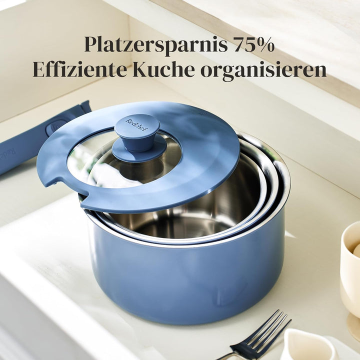 Redchef Topfset mit Abnehmbaren Griffen 5-teilig, Edelstahl Töpfe Set unbeschichtet 16/18/20cm und 3
