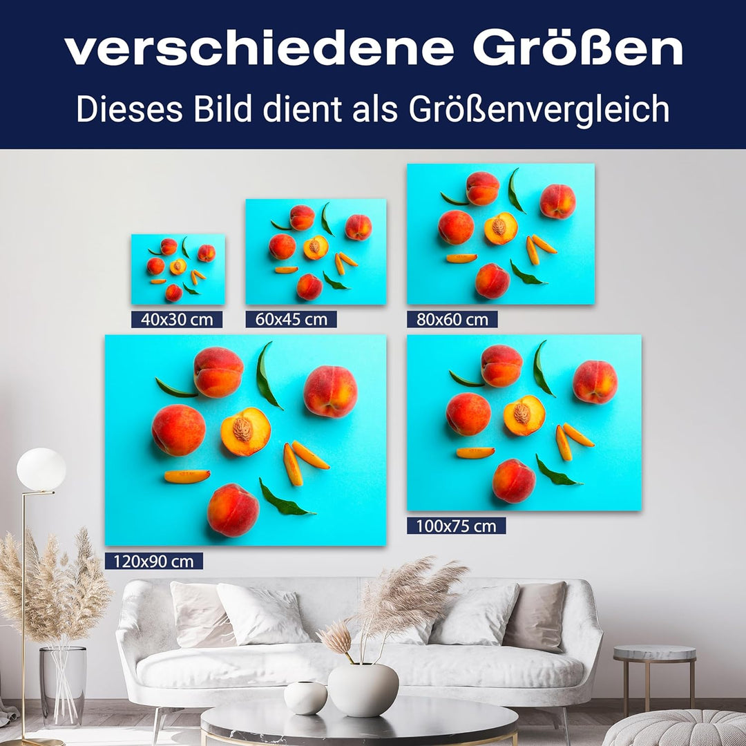 wandmotiv24 Obst & Gemüse als Leinwandbild, 40x30cm, Querformat, Pfirsisch, Früchte, Küche, Lebensmi