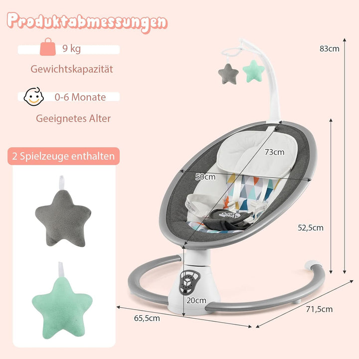 COSTWAY Elektrische Babywippe, Babyschaukel mit 5 Schaukelstufen, 3-Stufen-Timer-Funktion, 5-Punkt-S