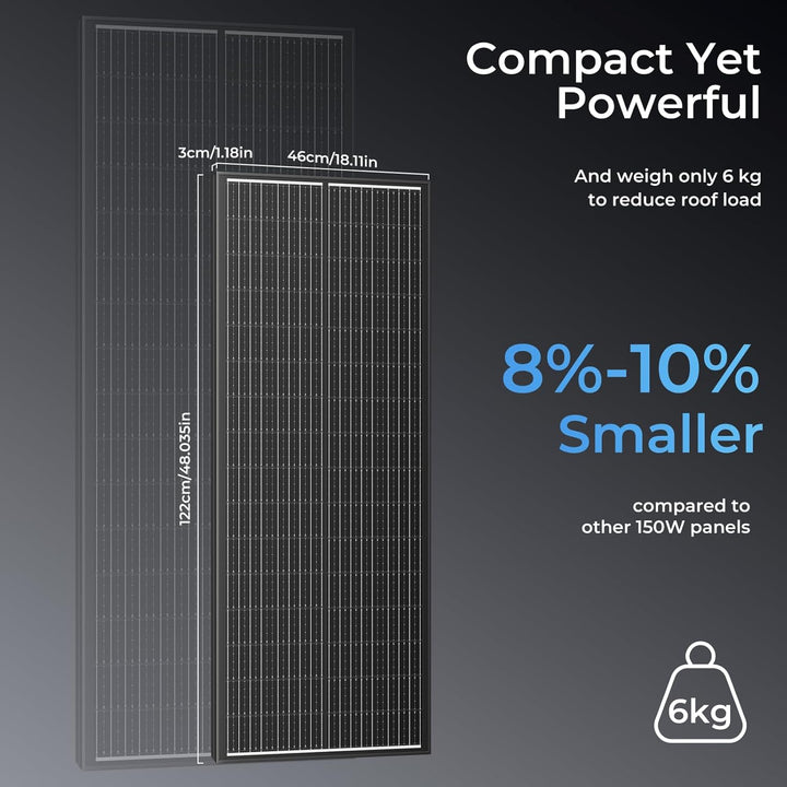 150W 12V Monokristallines Solarpanel, 150W Solarmodul Ideal zum Aufladen von 12V Batterien, für Wohn