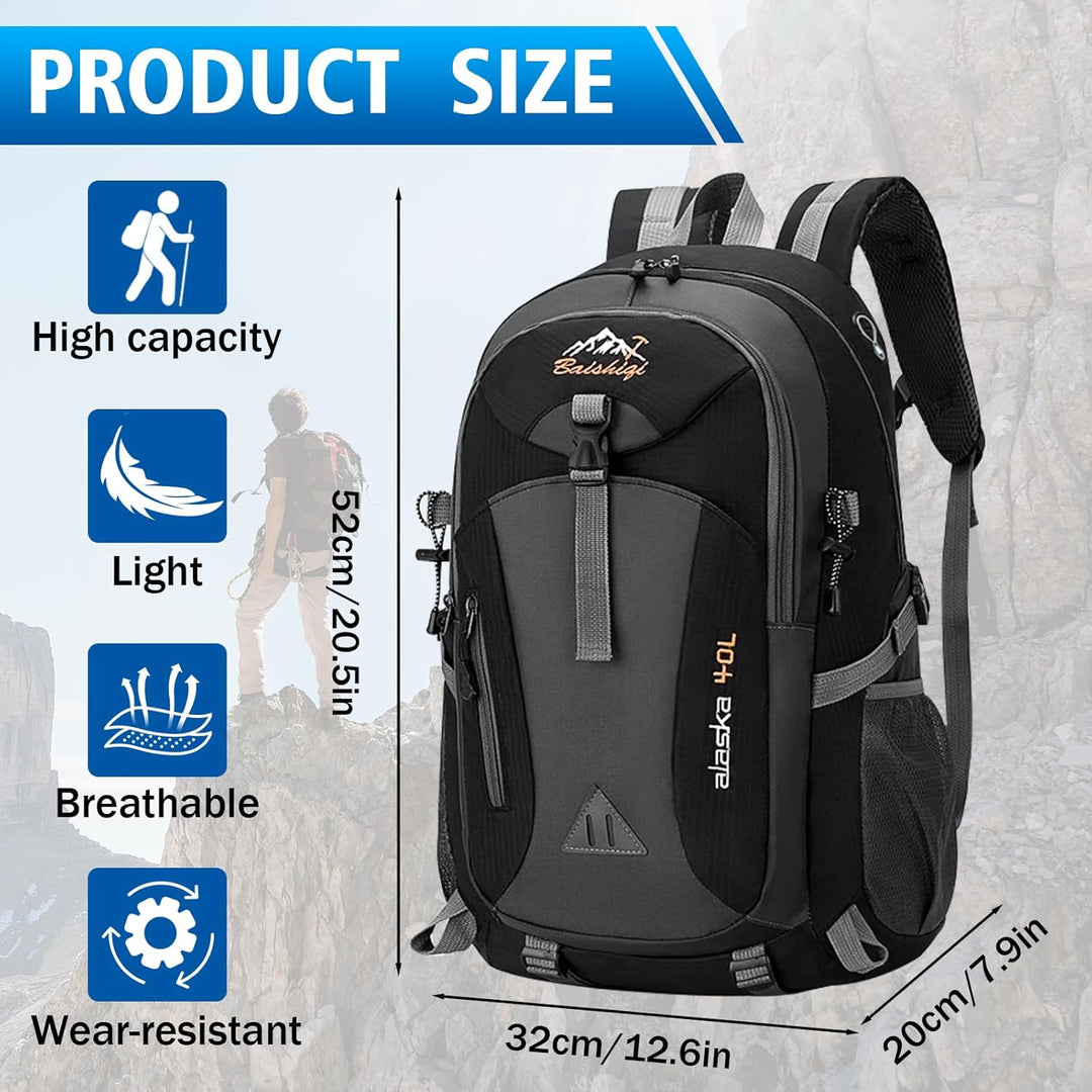 Zorplex Leicht Wanderrucksack, 40L Packable Wasserdichter Rucksack mit atmungsaktivem 3D Air Mesh Po