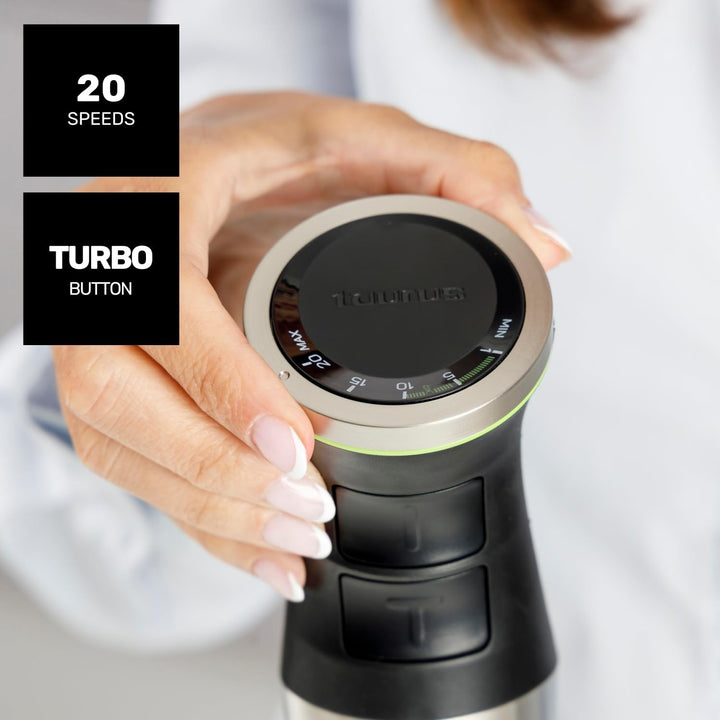 Taurus – Stabmixer XXL 1500W | 20 Geschwindigkeiten + TURBO | Edelstahlklingen | Spritzschutzglocke