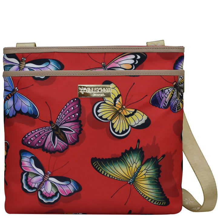 Anuschka Crossbody Tasche mit Einsteckfach - Wanderlust Kollektion - Nylonstoff mit Leder Trim und K