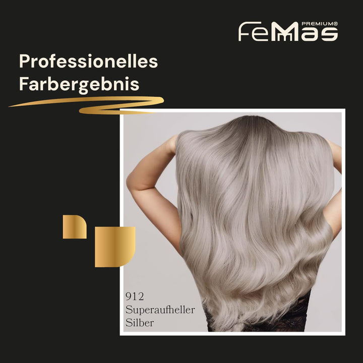 FemMas Haarfarbe Superaufheller 3x Silber 912 I Professionelle Creme Haarfarbe zur Aufhellung um bis
