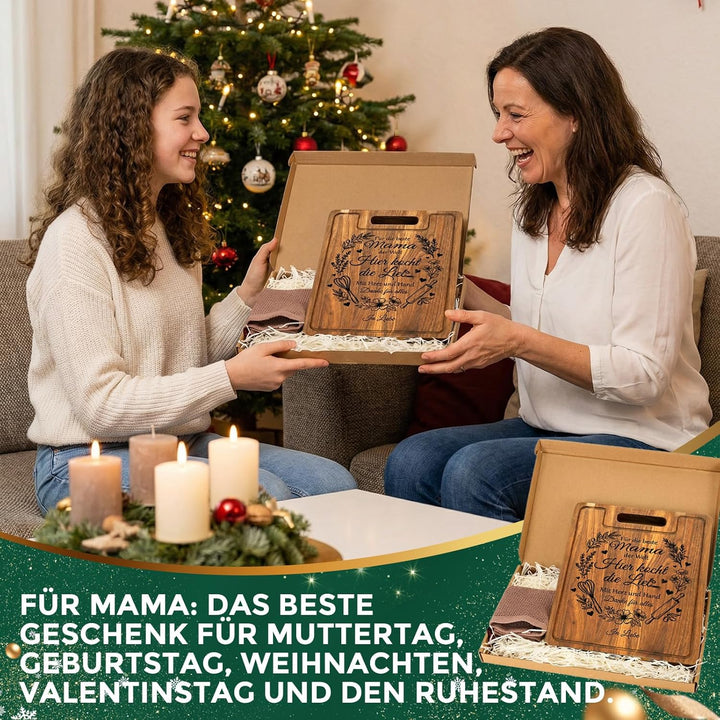 Muttertagsgeschenk für Mama - XXL Akazienholz Schneidebrett Dick 2CM mit Saftrille - Geschenk Mama G