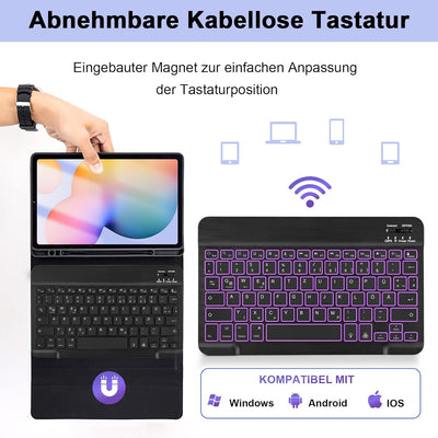 LAMA Samsung Galaxy Tab S6 Lite Hülle mit Tastatur-Deutsches QWERTZ Layout, Kabellose Tastatur Hülle