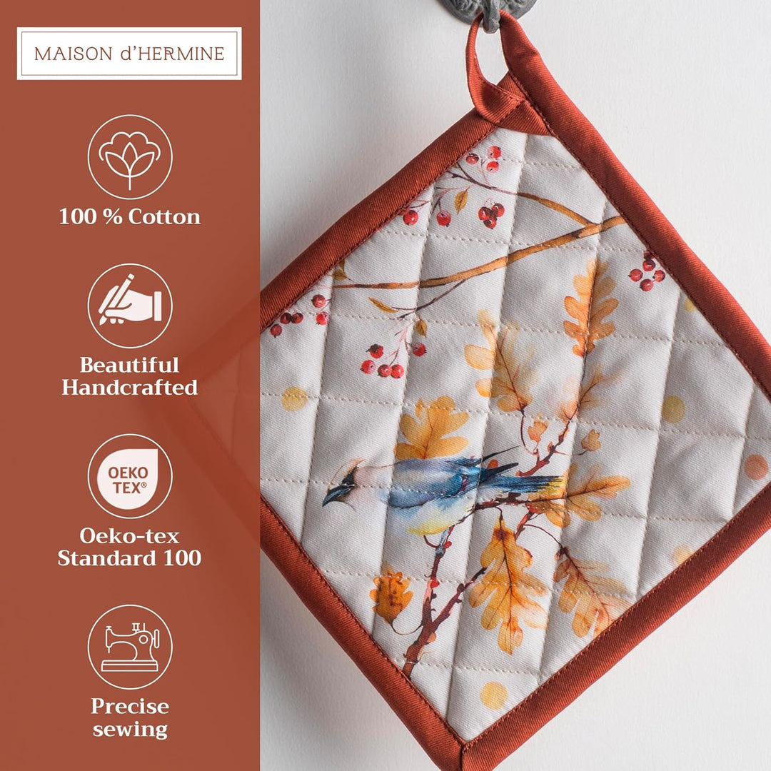 Maison d' Hermine Hot Pads Topfhalter aus 100% Baumwolle mit Schleife, hitzebeständiges Set mit 2 To