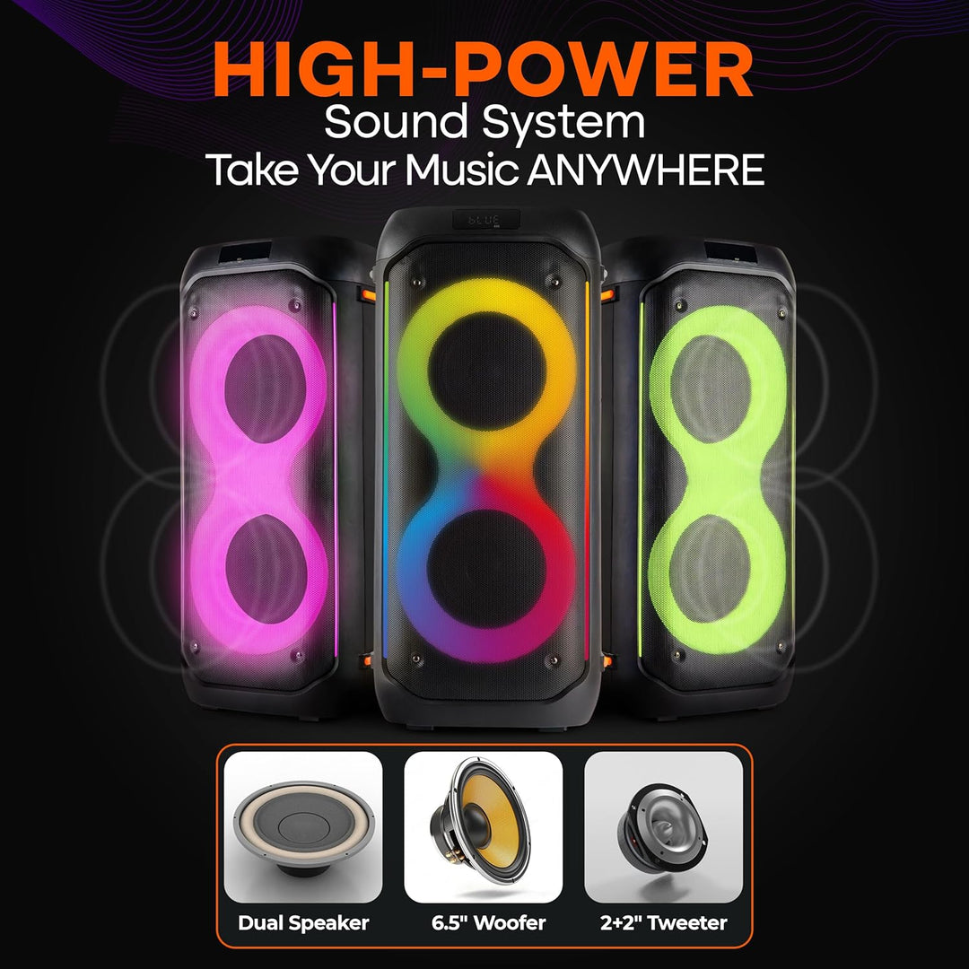 Pyle Bluetooth-Party-Lautsprecher 160W, Karaoke-System mit 2X 6,5", Mikrofon, Akku, USB/SD/FM/TWS, P