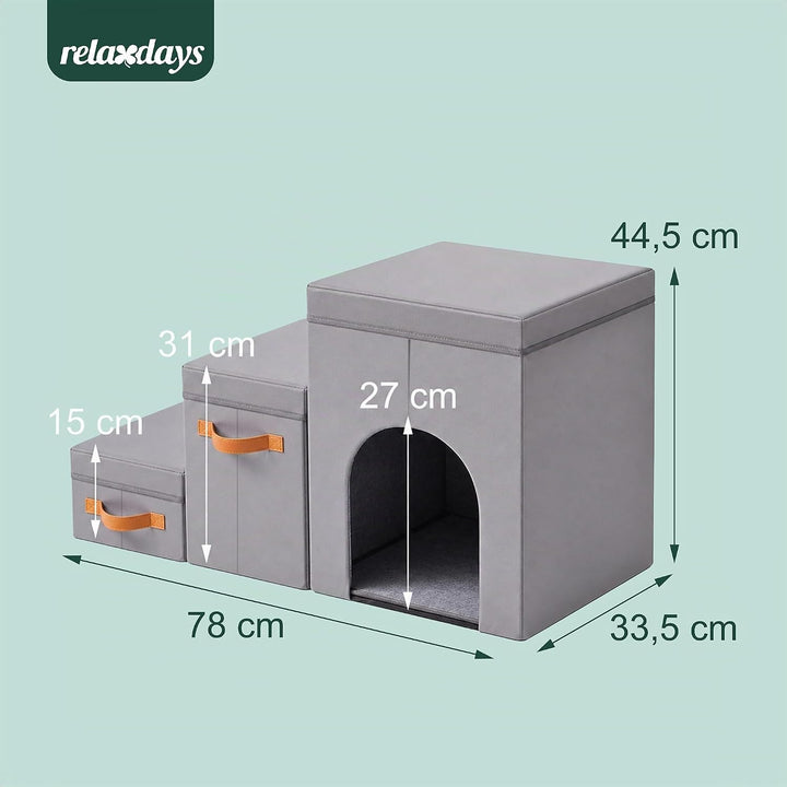 Relaxdays Hundetreppe, 3 Stufen, Höhle &amp; Stauraum, HxBxT: 44,5 x 78 x 33,5 cm, faltbar, Hunderampe B