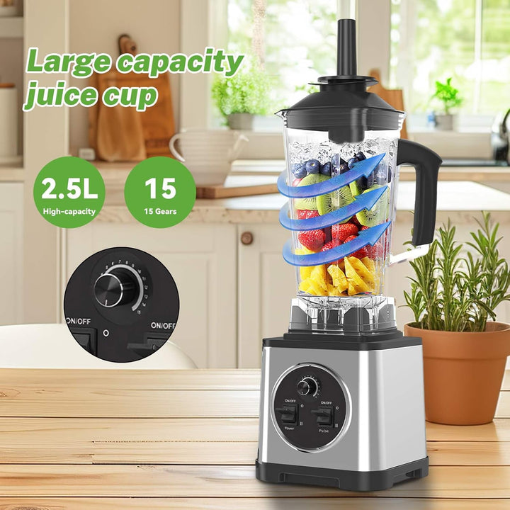 Professioneller Standmixer, 3 in 1, für Zuhause, 6000 W, Smoothie, 3 Töpfe (2,5 l/2 l/0,8 l), 15 Ges
