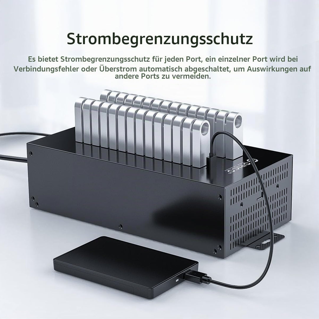 ORICO Industrial USB Hub, 30 Ports Anbringbarer, Industrietauglicher USB 2.0 Hub mit 300 W Leistung,