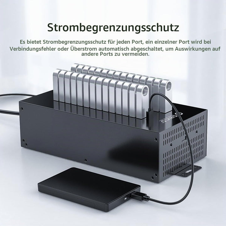 ORICO Industrial USB Hub, 30 Ports Anbringbarer, Industrietauglicher USB 2.0 Hub mit 300 W Leistung,