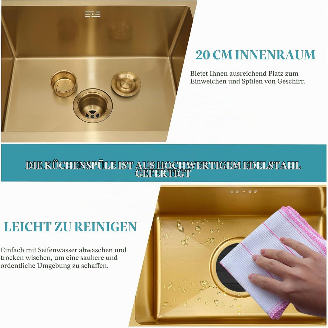 Küchenspülen Einzelnes Becken In Gebürstetem Gold Spüle Aus Edelstahl Quadratische Einbau- Oder Unte