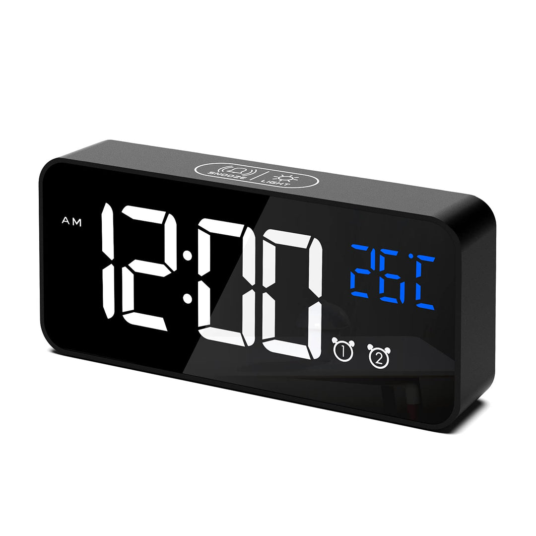 CHEREEKI Digitaler Wecker, LED Digitaluhr mit Temperaturanzeige Tragbarer Spiegelalarm Tischuhr mit