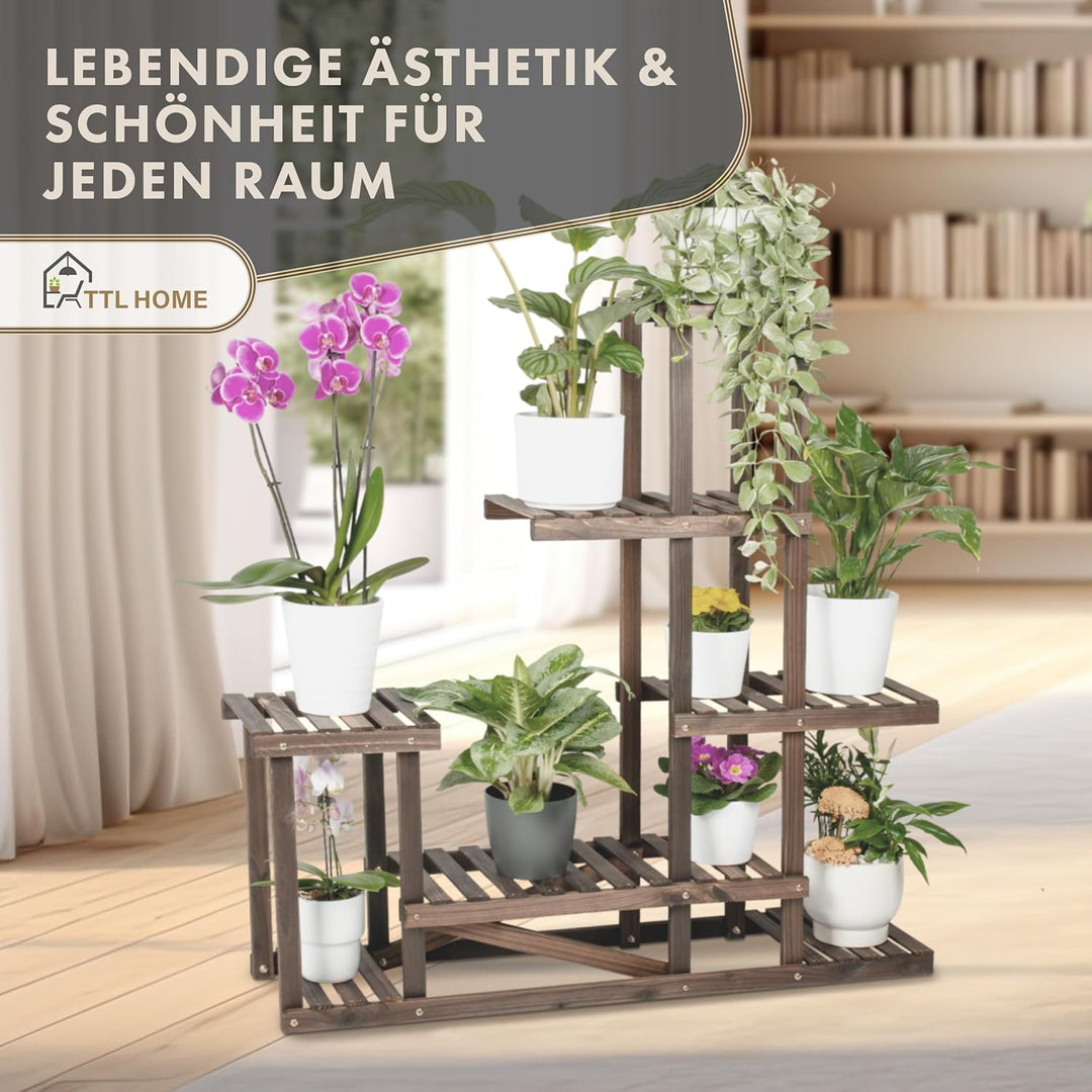 TTL HOME Pflanzenregal SKYLINE 2erSet - 96 x 97 x 25 cm Natur Holz braun Pflanzentreppe Blumenbank 9