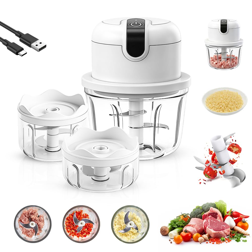Mini Zwiebel Zerkleinerer Elektrisch, 100+200+350 ml Multizerkleinerer Küchenmaschine Kabelloser Kle