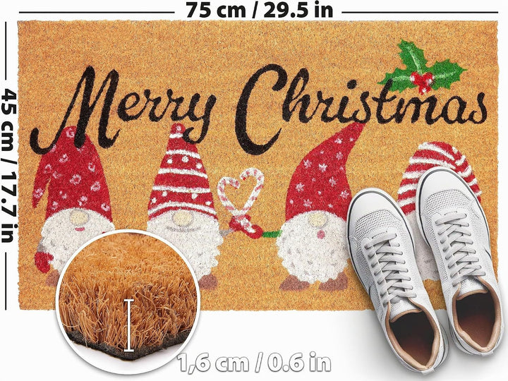 BRUBAKER Weihnachtsfussmatte für Aussen und Innen - Merry Christmas mit Wichtel Zwergen - 45 x 75 cm