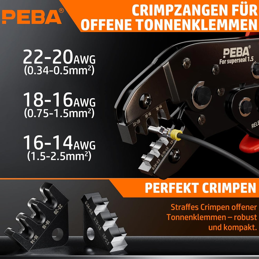 PEBA Crimpzange Wasserdicht Kfz Stecker Set, Crimpzangen 0.34-2.5mm², 1/2/3/4/5/6 Polig Steckverbind