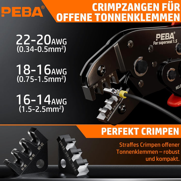 PEBA Crimpzange Wasserdicht Kfz Stecker Set, Crimpzangen 0.34-2.5mm², 1/2/3/4/5/6 Polig Steckverbind
