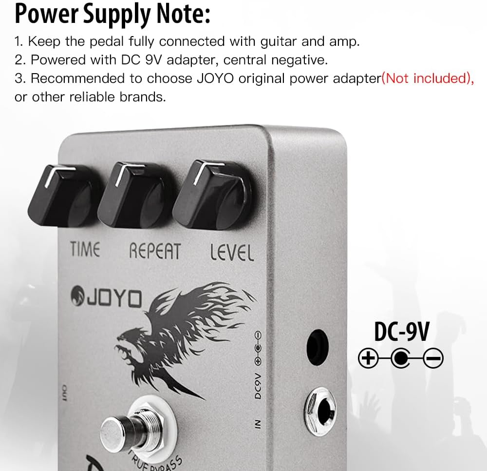 JOYO Digitales Delay-Effektpedal für E-Gitarre und Bass, Verzögerungszeitbereich 25–600 ms, Sounds „