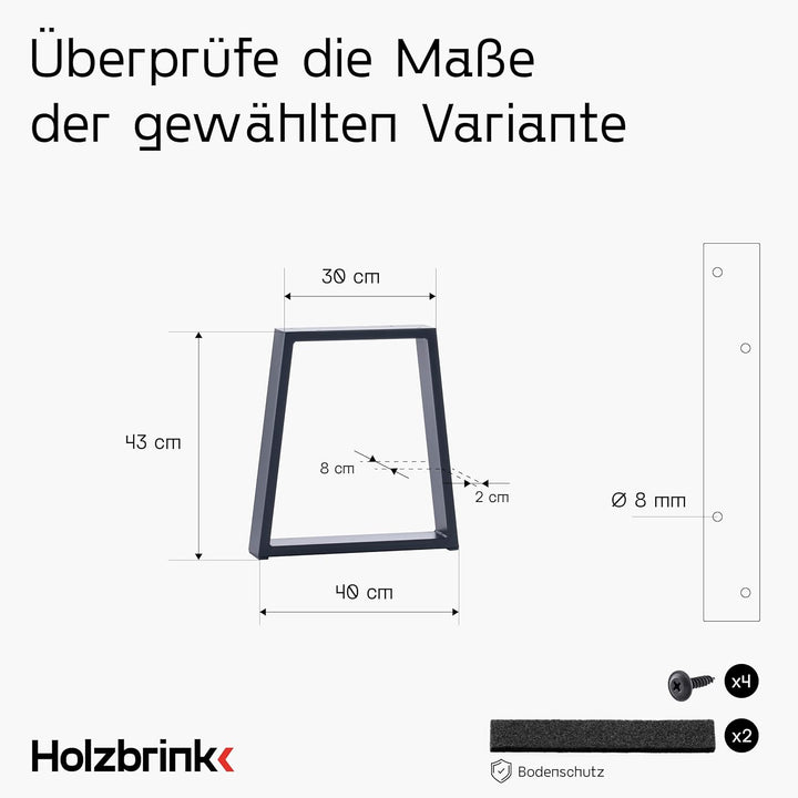HOLZBRINK Tischbeine Trapez für Couchtisch/Sitzbank, 30/40x43cm, Anthrazitgrau, 1 Stück, HLT-20-C-BB
