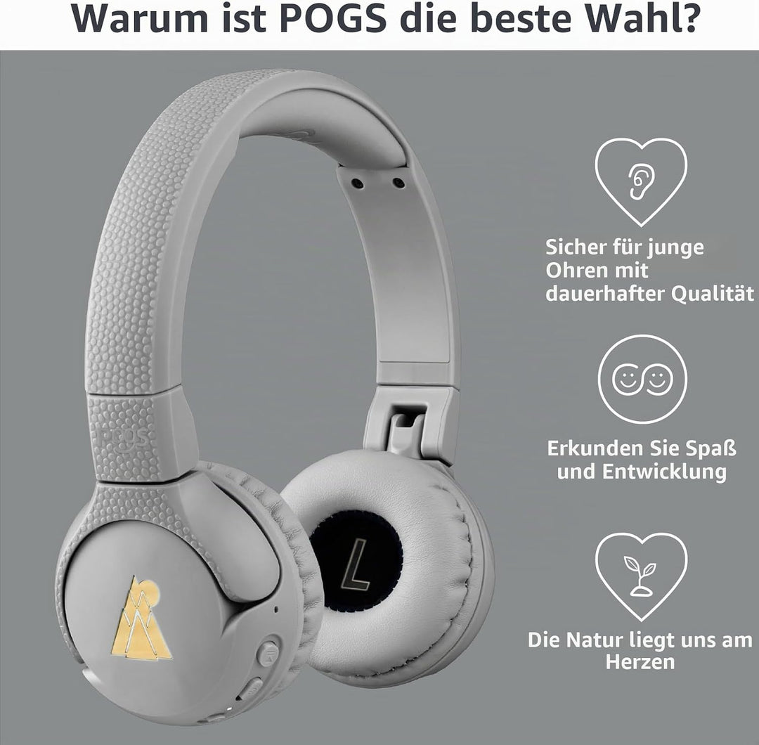POGS Drahtloser Bluetooth Kinderkopfhörer | The Gecko 2 | Faltbarer robuster Kinderkopfhörer ab 3 Ja