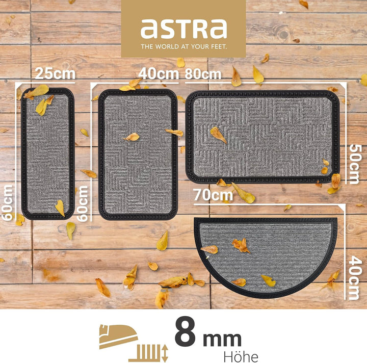 Astra Fussmatte Aussen & Innen - 3er Set 25x60 cm Silber Muster - Sauberlauf Türmatte rutschfest - S