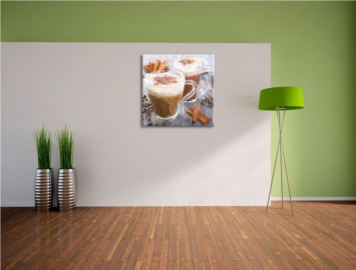Pixxprint heisse Schokolade und frischer Kaffee mit Streuseln, Format: 70x70 auf Leinwand, 70x70