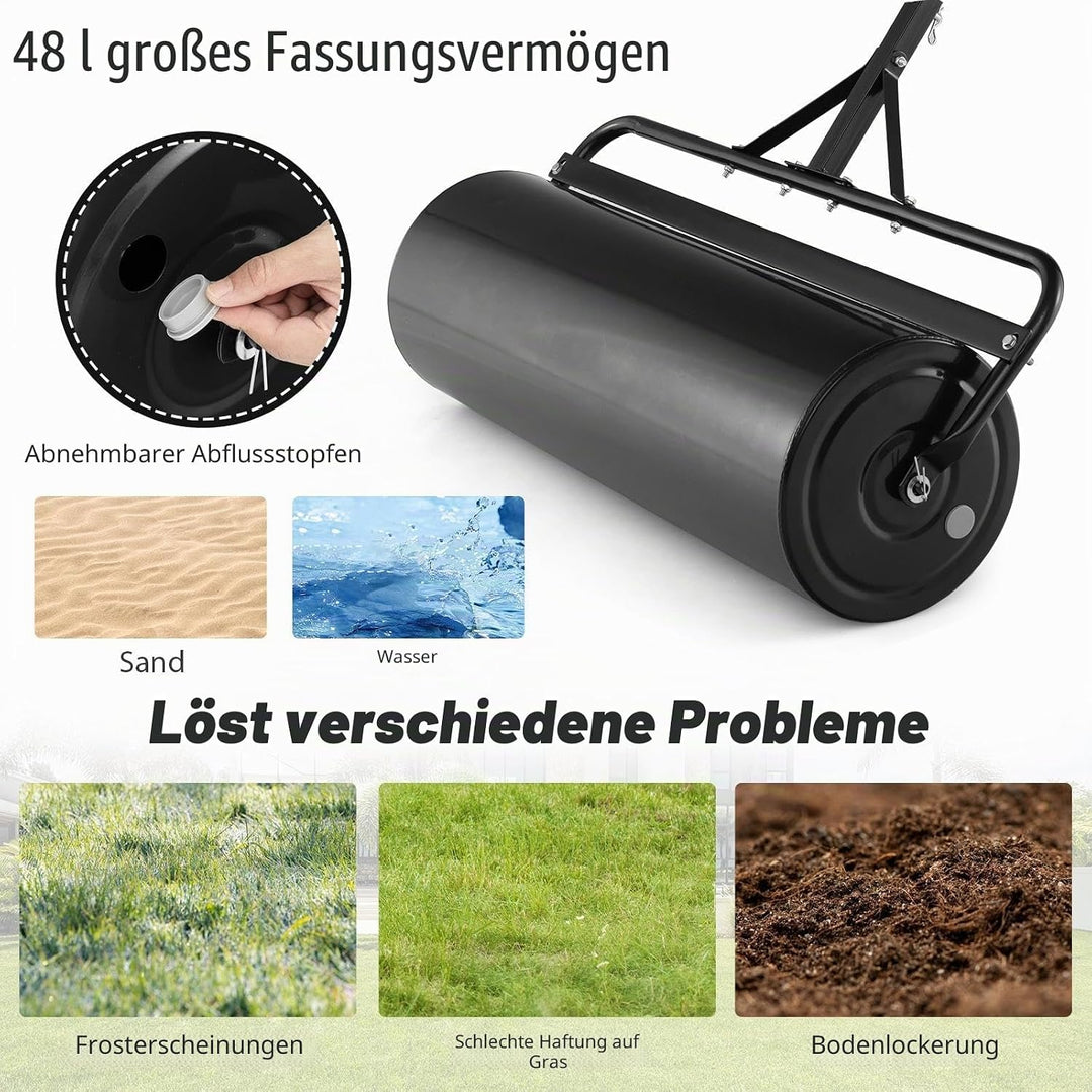 SOARS Rasenwalze befüllbar 48L, Ø32cm Handwalze, Rasenroller mit U-Griff &amp; abnehmbarem Ablassstopfen