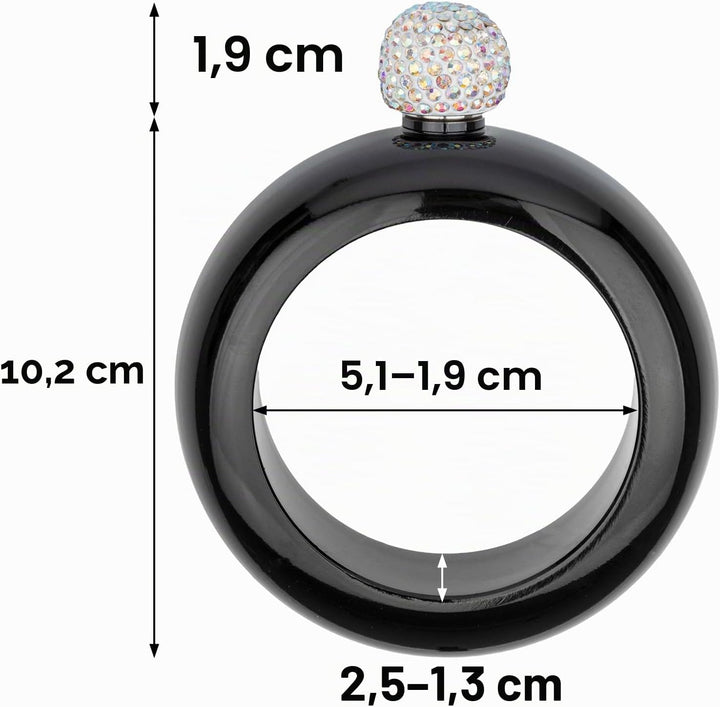 TOPTIE 3,5 Oz Armreif Flachmann Edelstahl, Kristalldeckel Armband Flachmann mit Trichter, Geschenkbo