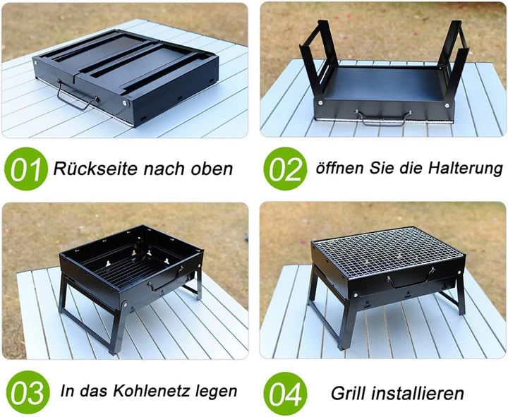 ROIMOE Holzkohlegrills Grill BBQ Portable, Tischgrill Campinggrill Picknickgrill, Abnehmbare BBQ Gri