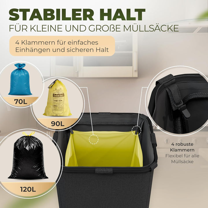 COTTARA® gelber Sack Ständer Mülleimer mit Deckel magnetisch Müllsackständer für Gelber Säcke mit Me